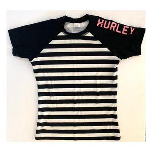 Hurley black and white strip rash guard